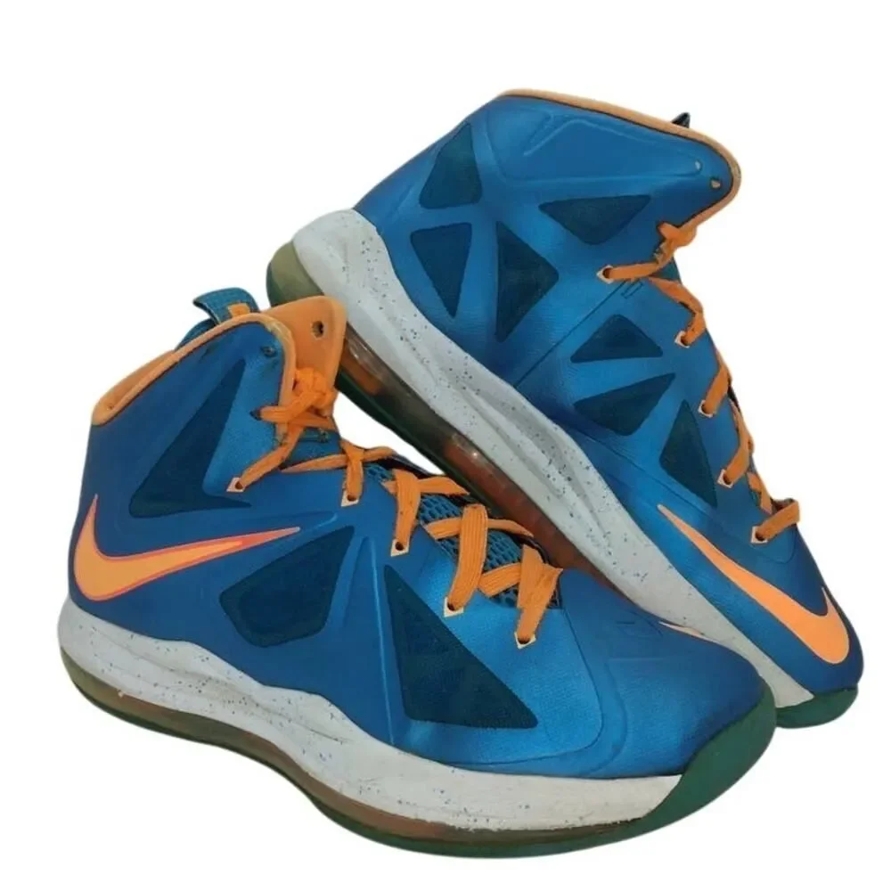 Nike Lebron X GS Boys Blue & Orange Sneakers - Size 5.5Y AWESOME!